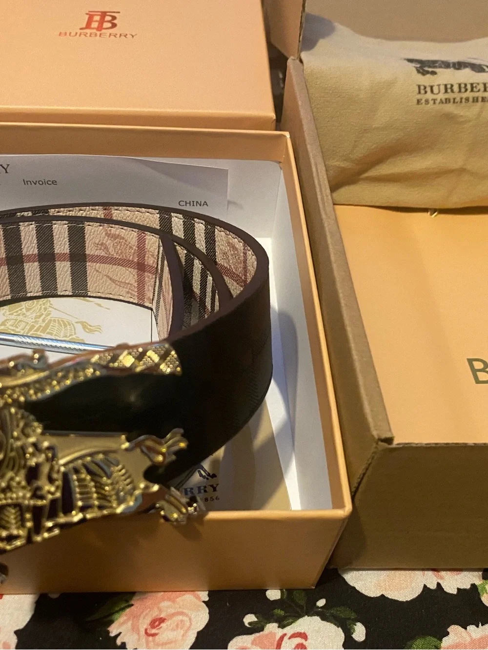Burberry Black Leather Belt with Gold Equestrian Knight Buckle